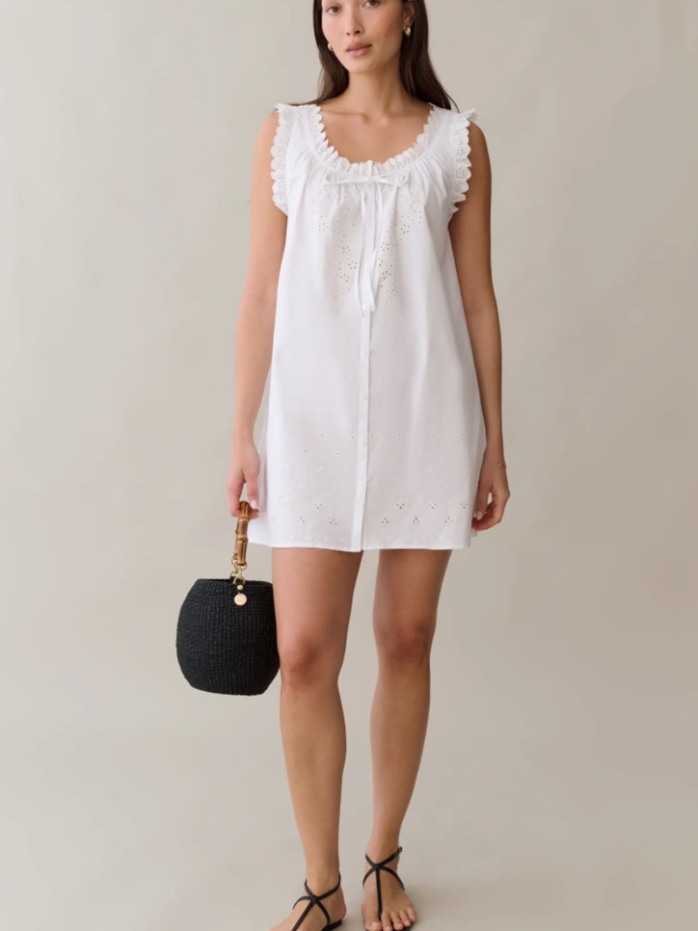 Sorella Caroline Cotton White Mini Dress Small / Few Moda